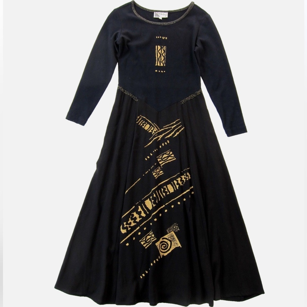 Stunning VTG K.D. Spring Y2K 90s Cotton Stretch Long Sleeve Maxi dress 🎩
